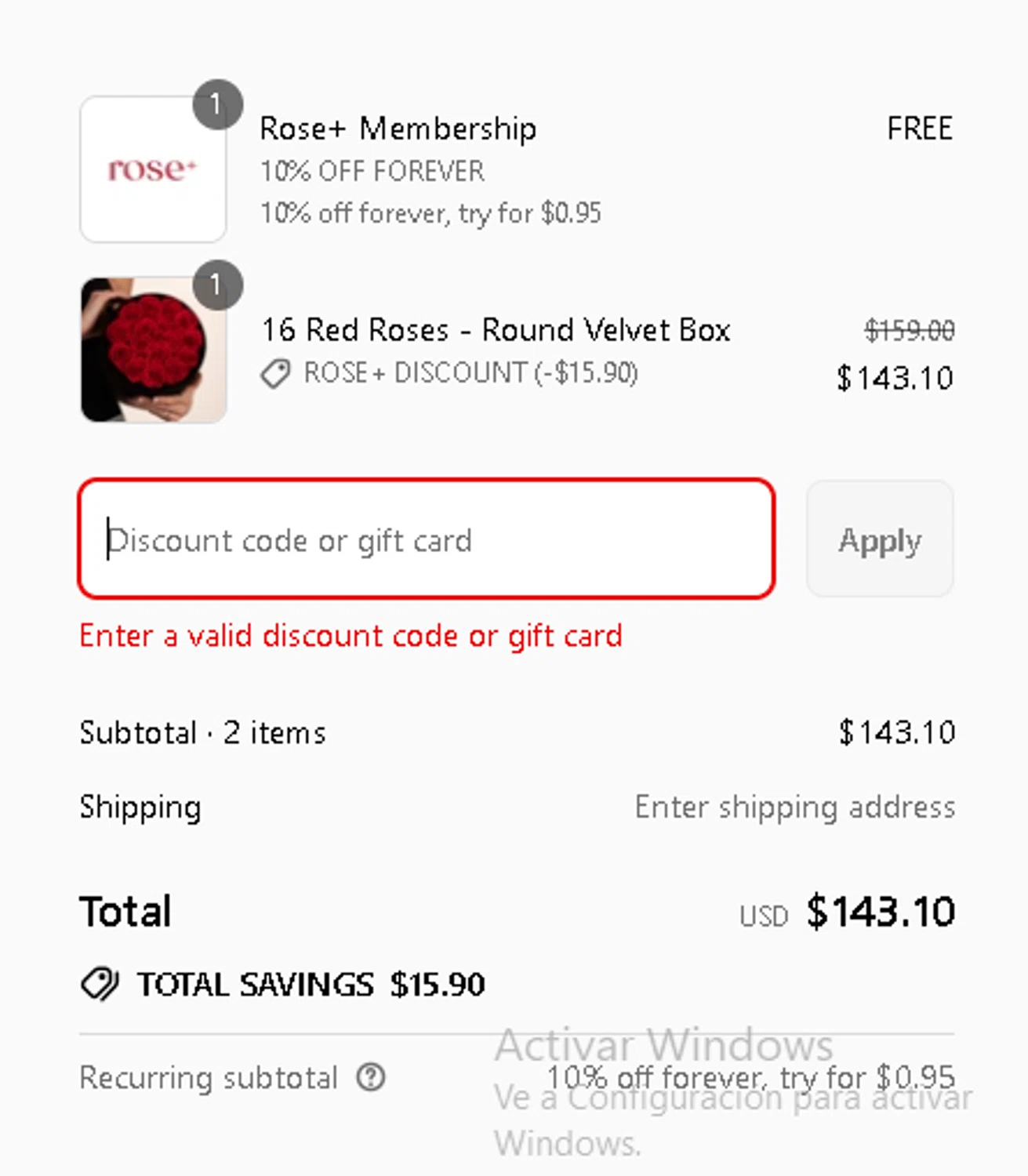 Rose Forever NY promo code screenshot showing code Kimreed20 applied at Rose Forever NY checkout page. Uploaded by SimplyCodes community member ScanWizard9437 on Sep 4, 2025