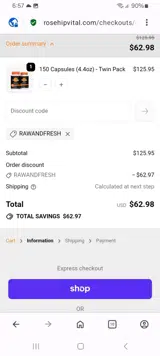RAWANDFRESH coupon verification screenshot