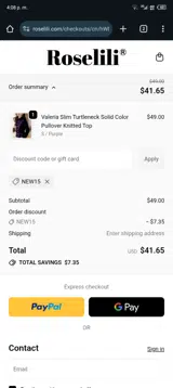 NEW15 coupon verification screenshot