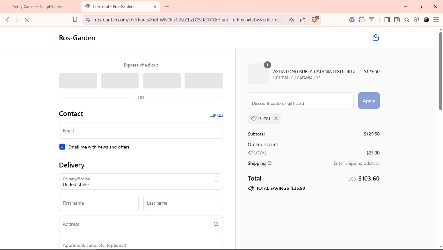 Ro’s Garden promo code screenshot showing code LOYAL applied at Ro’s Garden checkout page. Uploaded by SimplyCodes community member EpicTiger6039 on Aug 28, 2025