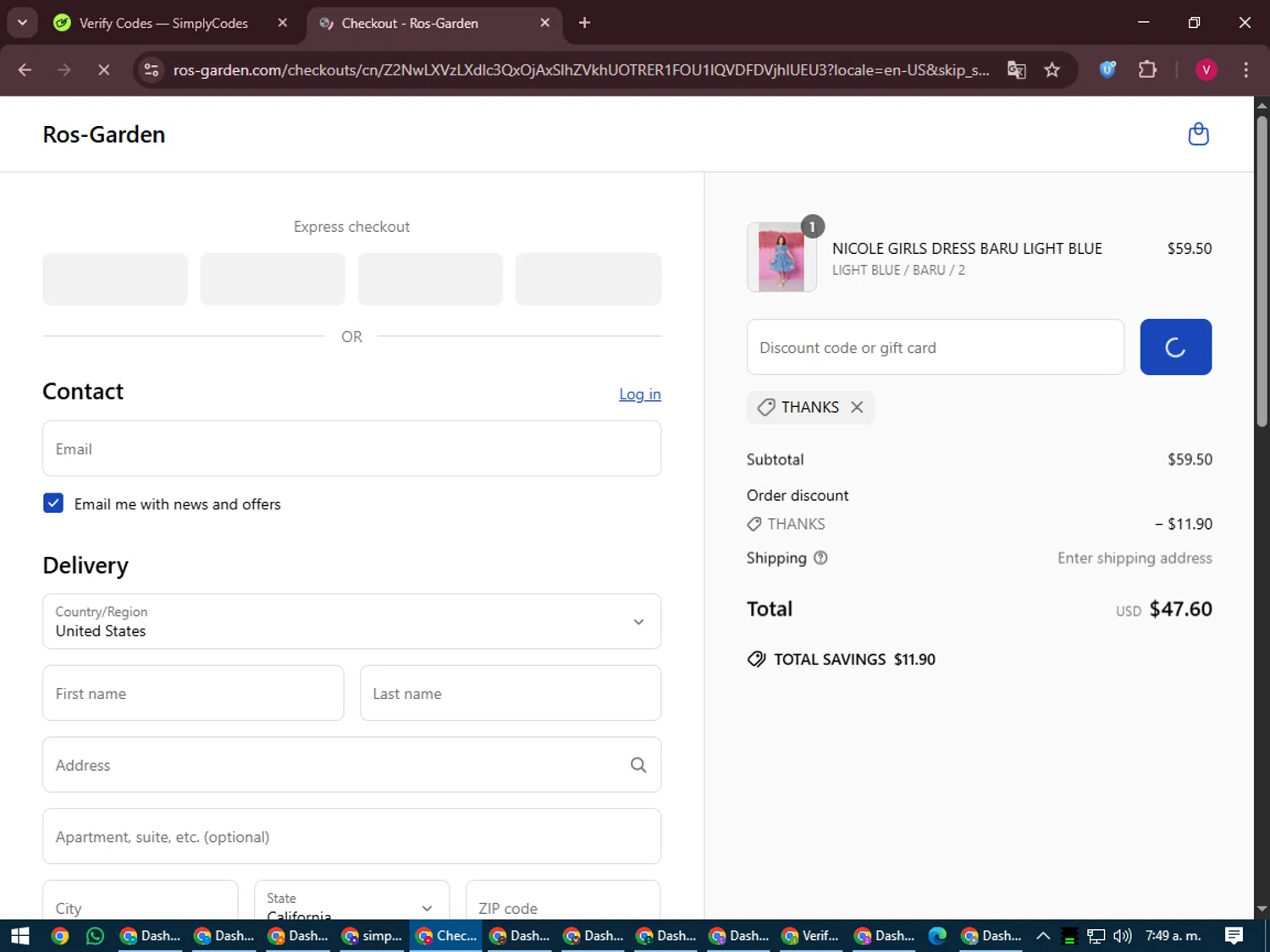 Ro’s Garden promo code screenshot showing code THANKS applied at Ro’s Garden checkout page. Uploaded by SimplyCodes community member ShieldEagle6102 on Jun 17, 2025