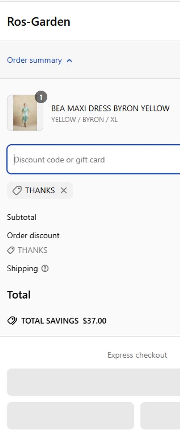 Ro’s Garden promo code screenshot showing code THANKS applied at Ro’s Garden checkout page. Uploaded by SimplyCodes community member ValueHawk3038 on Apr 11, 2025