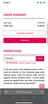 FREEDOM coupon verification screenshot