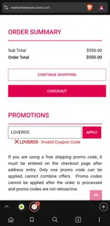 LOVEROS coupon verification screenshot