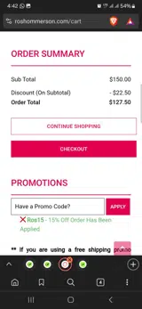 Ros15 coupon verification screenshot