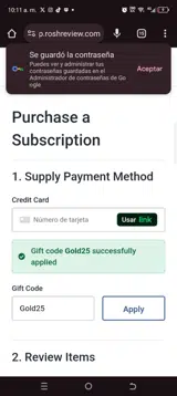 Gold25 coupon verification screenshot