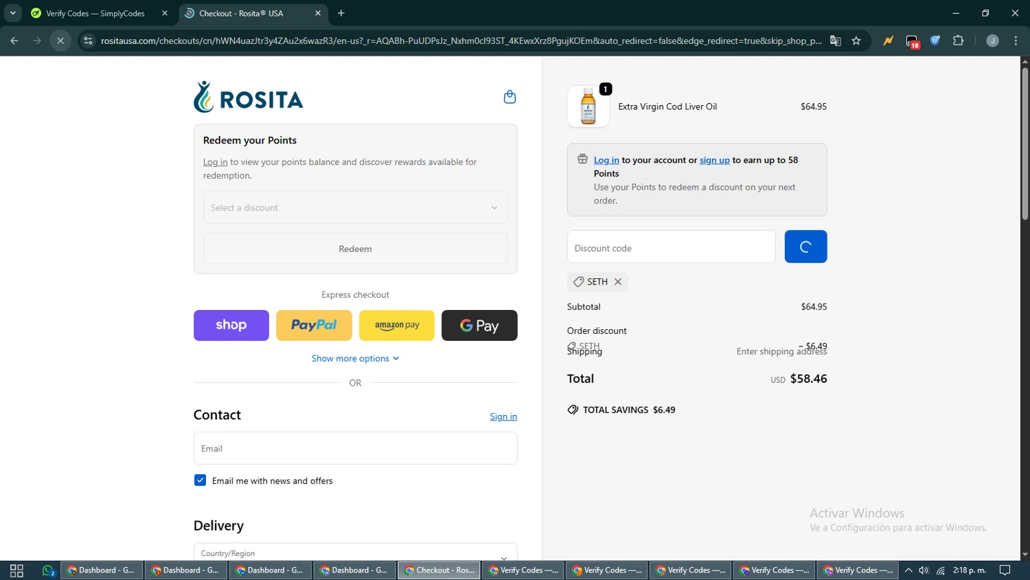 Rosita discount code screenshot showing code SETH applied at Rosita checkout page. Uploaded by SimplyCodes community member CashShopper1214 on Nov 4, 2025