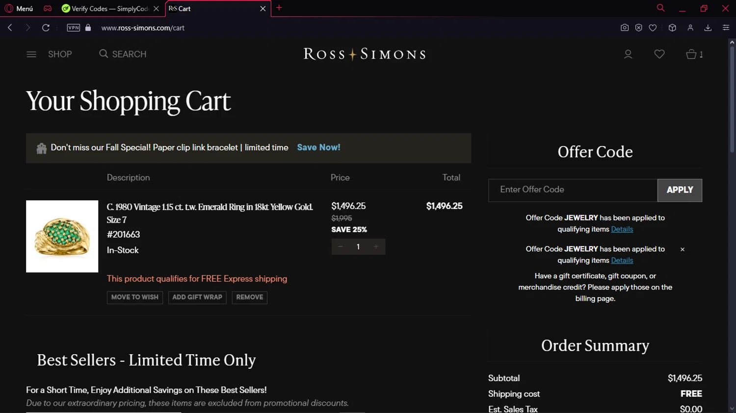 where to use Ross Simons promo code box