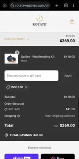 INSTA10 coupon verification screenshot