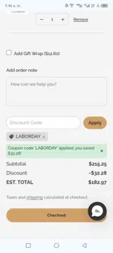 Laborday coupon verification screenshot