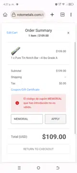 MEMORIAL coupon verification screenshot