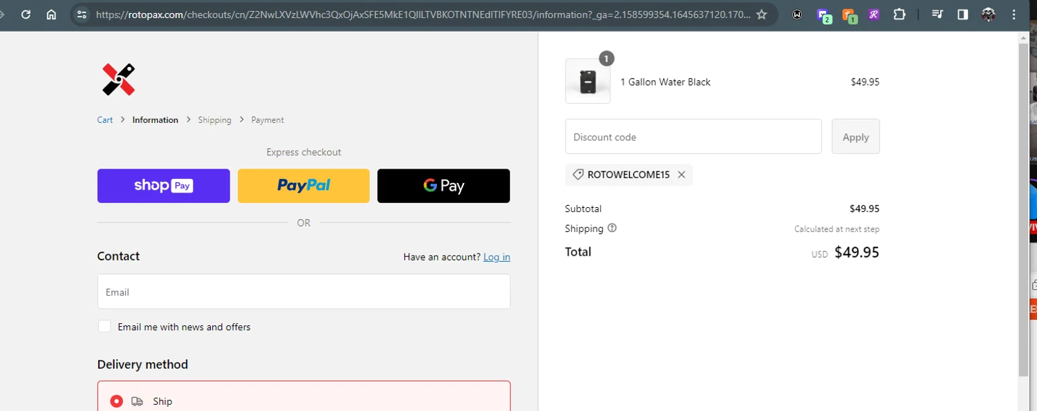 where to use Rotopax promo code box