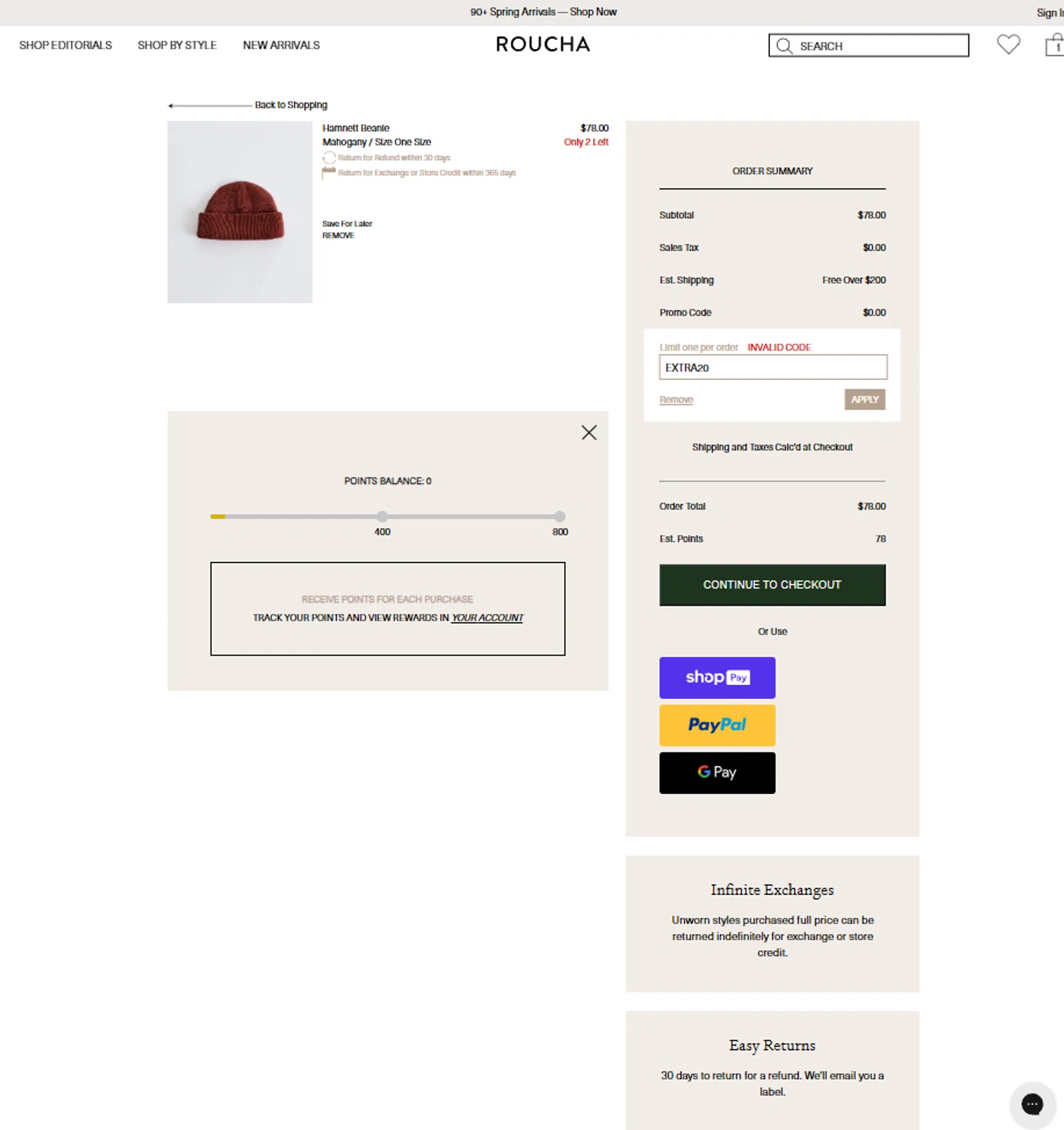 Roucha promo code screenshot showing code EXTRA20 applied at Roucha checkout page. Uploaded by SimplyCodes community member elchino08 on Mar 4, 2025