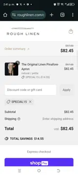 Special15 coupon verification screenshot