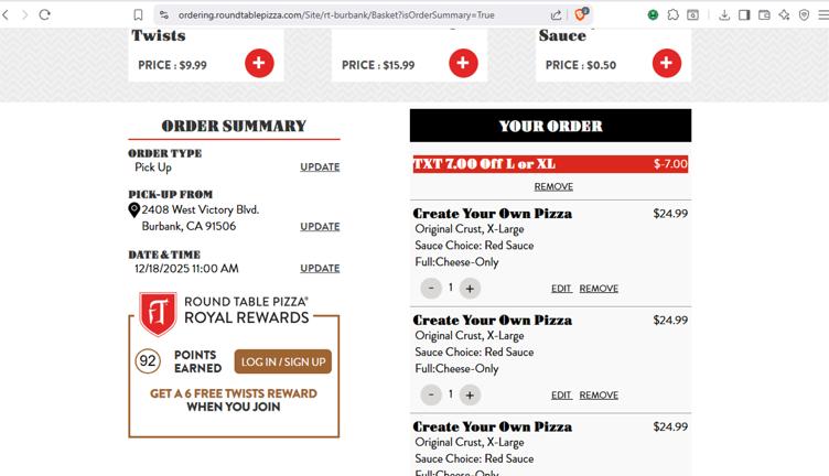 Round Table Pizza Promo Codes - 25% Off Coupons Mar 2026