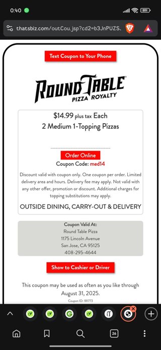 Round Table Pizza Promo Codes - 50% Off Jul 2025
