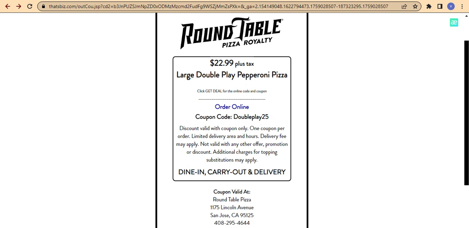 Round Table Pizza Promo Codes - 25% Off November