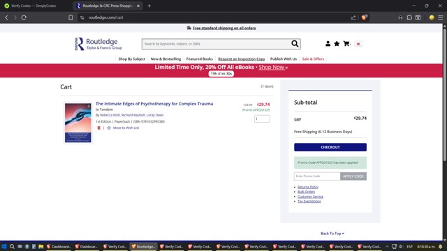 Routledge checkout page showing Routledge promo code box | Screenshot taken by SimplyCodes community member on Sep 1, 2025