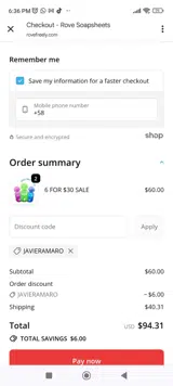 Javieramaro coupon verification screenshot