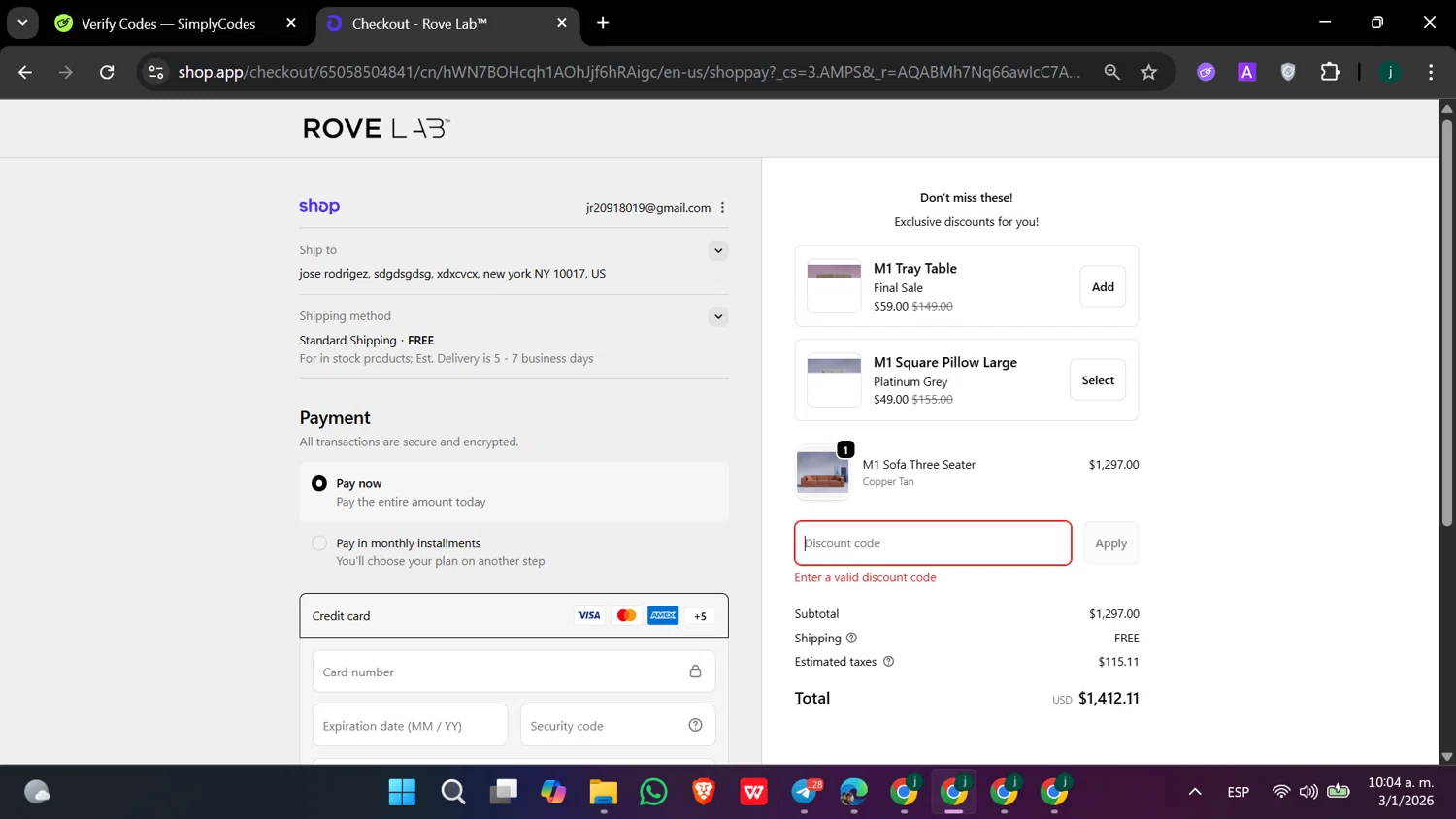 Rove Lab discount code screenshot showing code TECHLINKED applied at Rove Lab checkout page. Uploaded by SimplyCodes community member hanzell2 on Jan 3, 2026