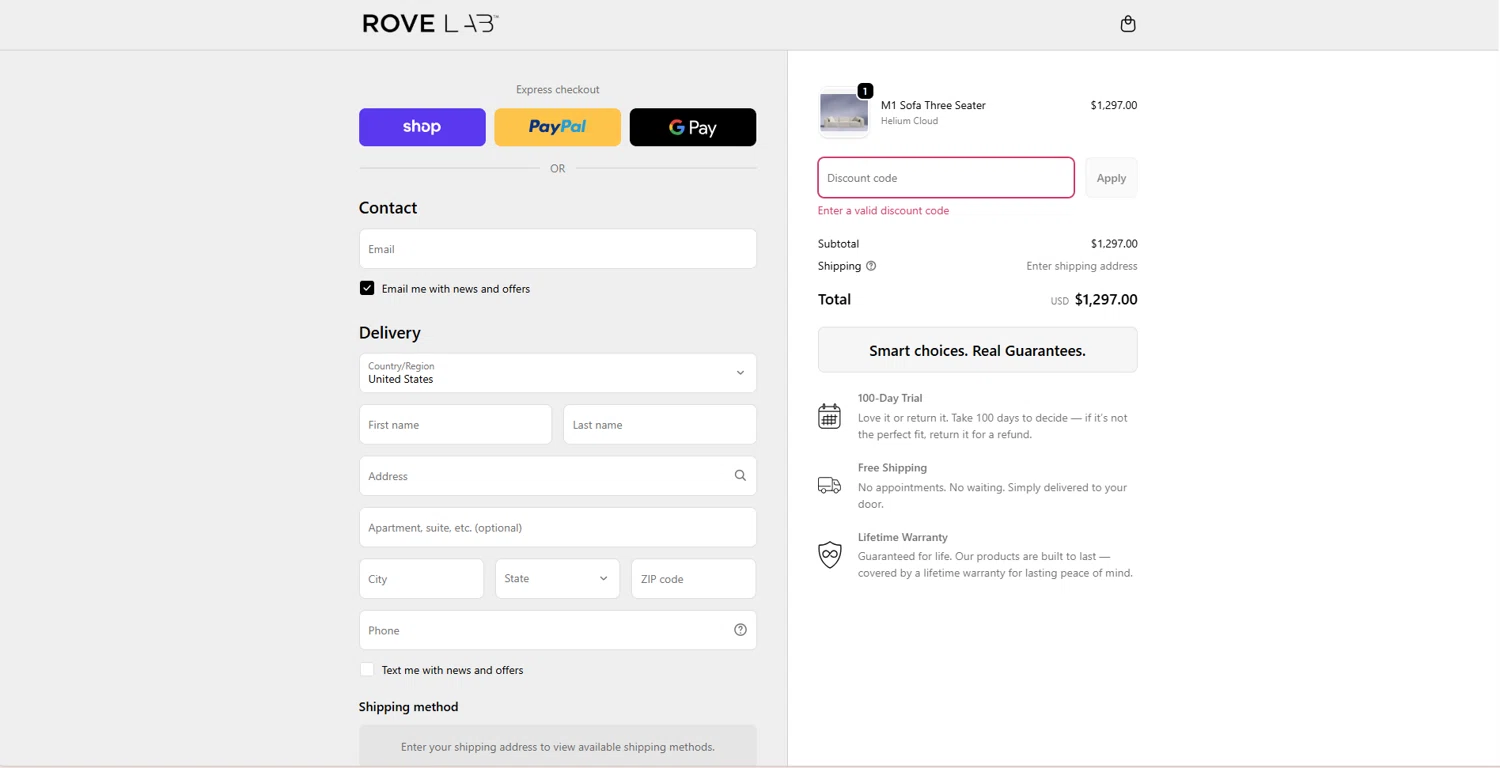 Rove Lab discount code screenshot showing code TECHLINKED applied at Rove Lab checkout page. Uploaded by SimplyCodes community member holasfosi on Oct 2, 2025
