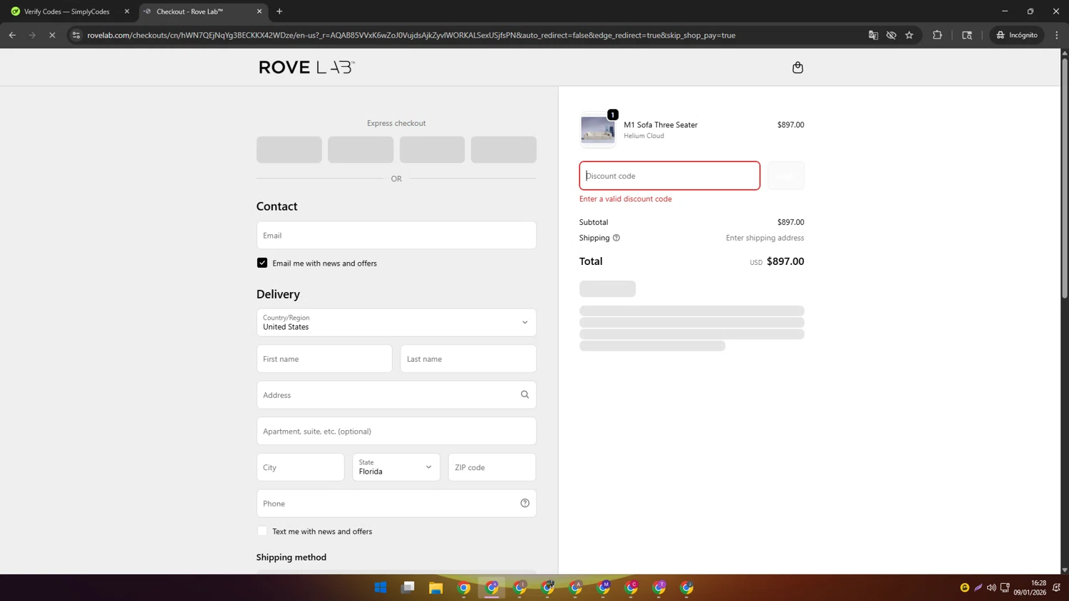 Rove Lab discount code screenshot showing code WOW300 applied at Rove Lab checkout page. Uploaded by SimplyCodes community member SAKURA on Jan 9, 2026