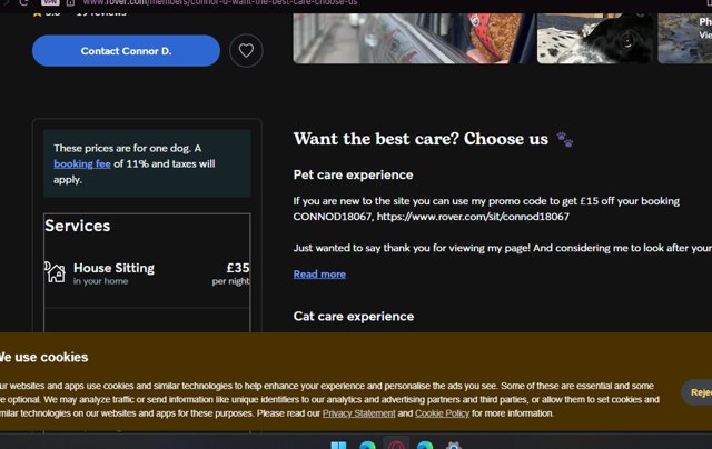 Rover checkout page showing Rover promo code box | Screenshot taken by SimplyCodes community member on Jul 23, 2025