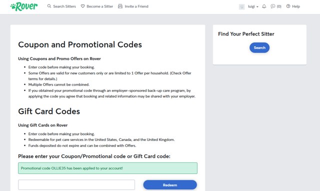 Rover checkout page showing Rover promo code box | Screenshot taken by SimplyCodes community member on Aug 29, 2025