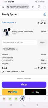 Rowdy Sprout coupon verification screenshot