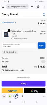 Rowdy Sprout coupon verification screenshot