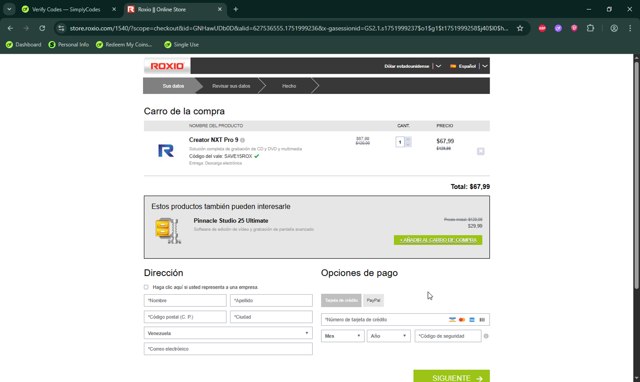 Roxio checkout page showing Roxio coupon code box | Screenshot taken by SimplyCodes community member on Jul 8, 2025
