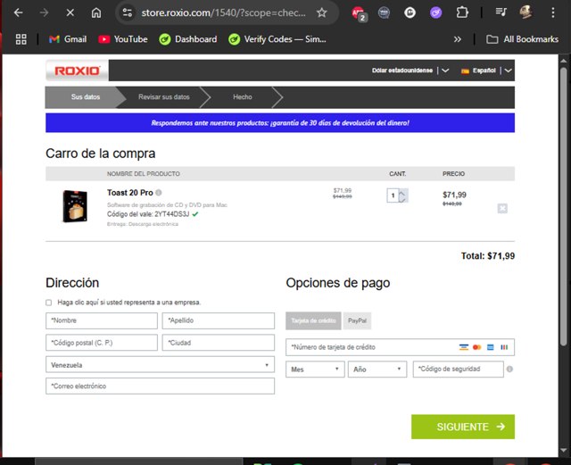 Roxio checkout page showing Roxio coupon code box | Screenshot taken by SimplyCodes community member on Aug 16, 2025