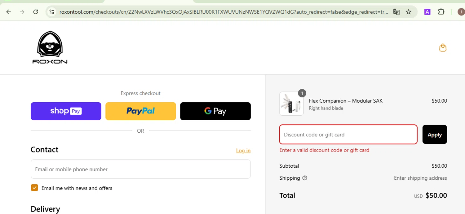 ROXON discount code screenshot showing code 15OFFPREORDER applied at ROXON checkout page. Uploaded by SimplyCodes community member EpicKnight6740 on Mar 18, 2025