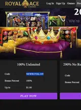 Royal Ace Casino coupon verification screenshot