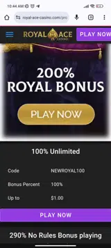 Royal Ace Casino coupon verification screenshot