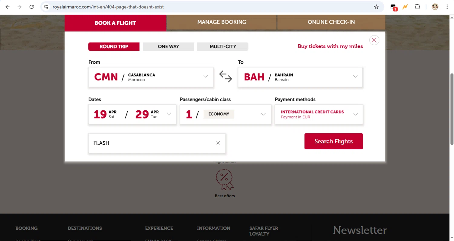 Royal Air Maroc checkout page showing Royal Air Maroc promo code box | Screenshot taken by SimplyCodes community member on Mar 23, 2025