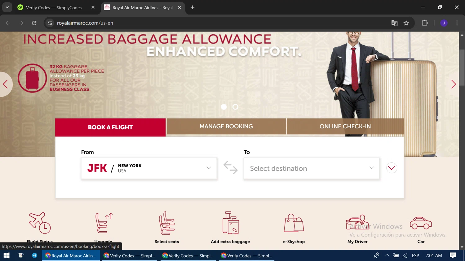 Royal Air Maroc checkout page showing Royal Air Maroc promo code box | Screenshot taken by SimplyCodes community member on Feb 14, 2025