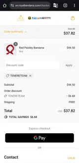 TENERETEAM coupon verification screenshot