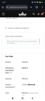 Royal Box coupon verification screenshot