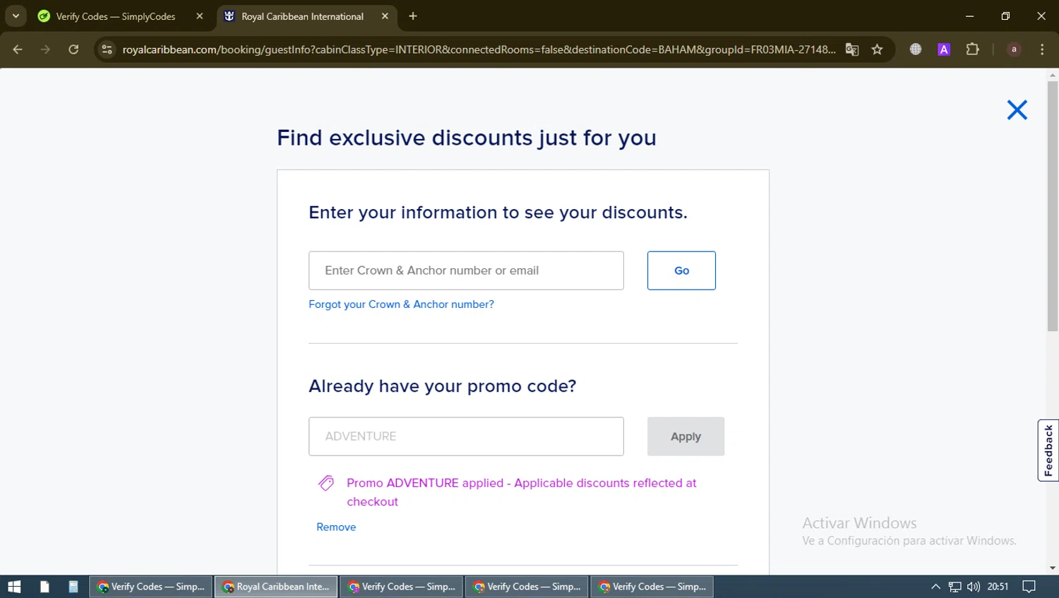 where to use Royal Caribbean International promo code box