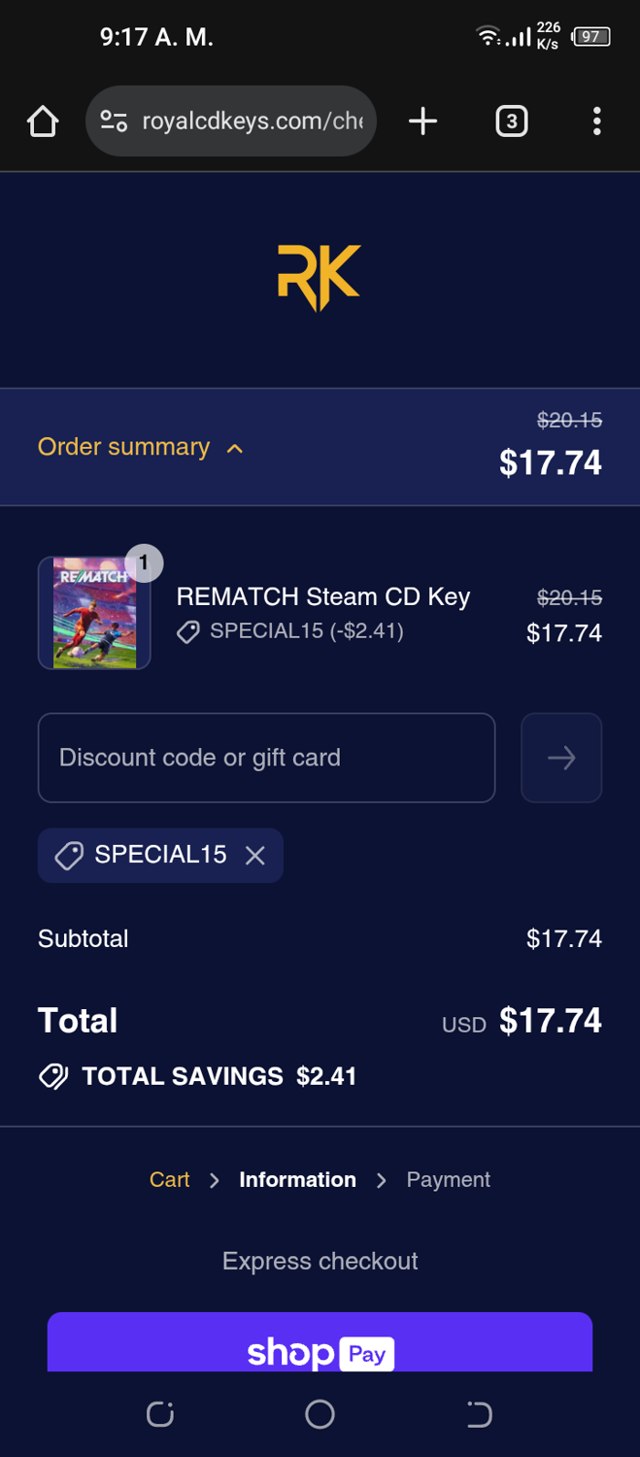 RoyalCDKeys checkout page showing RoyalCDKeys discount code box | Screenshot taken by SimplyCodes community member on Aug 22, 2025