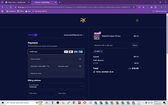RoyalCDKeys checkout page showing RoyalCDKeys discount code box | Screenshot taken by SimplyCodes community member on Aug 22, 2025