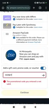 HONEY coupon verification screenshot