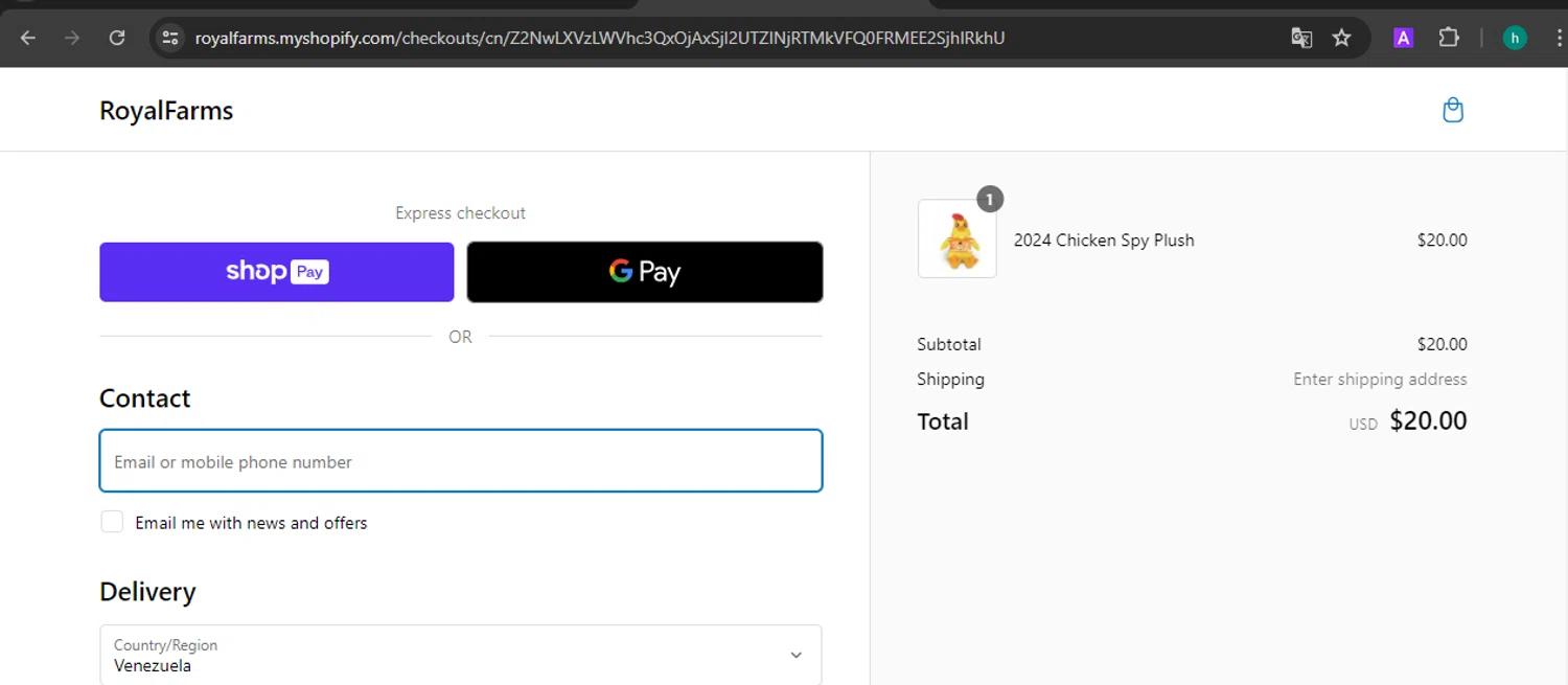 Royal Farms checkout page showing Royal Farms coupon code box | Screenshot taken by SimplyCodes community member on Jul 7, 2024