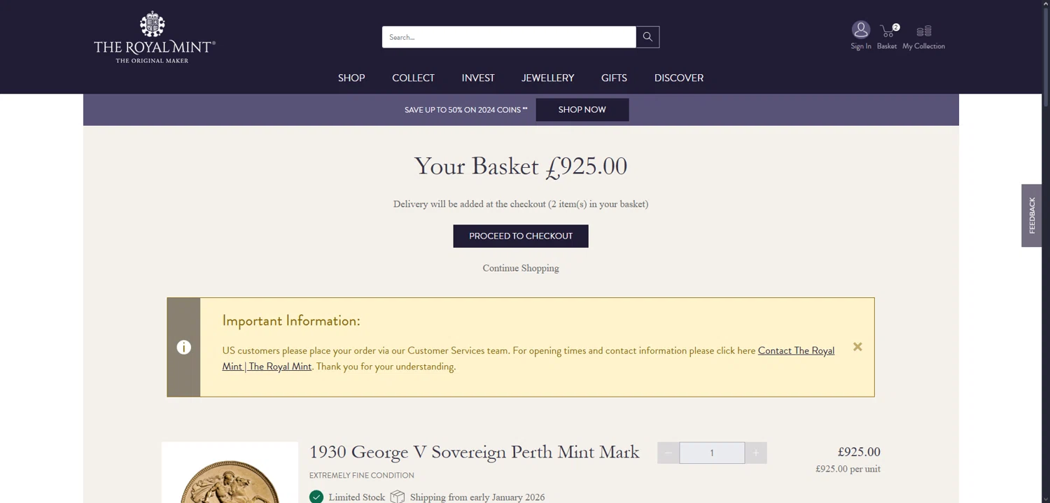 The Royal Mint promo code screenshot showing code NEW10 applied at The Royal Mint checkout page. Uploaded by SimplyCodes community member Dorothy on Dec 28, 2025