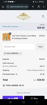 HALLOWEEN25 coupon verification screenshot