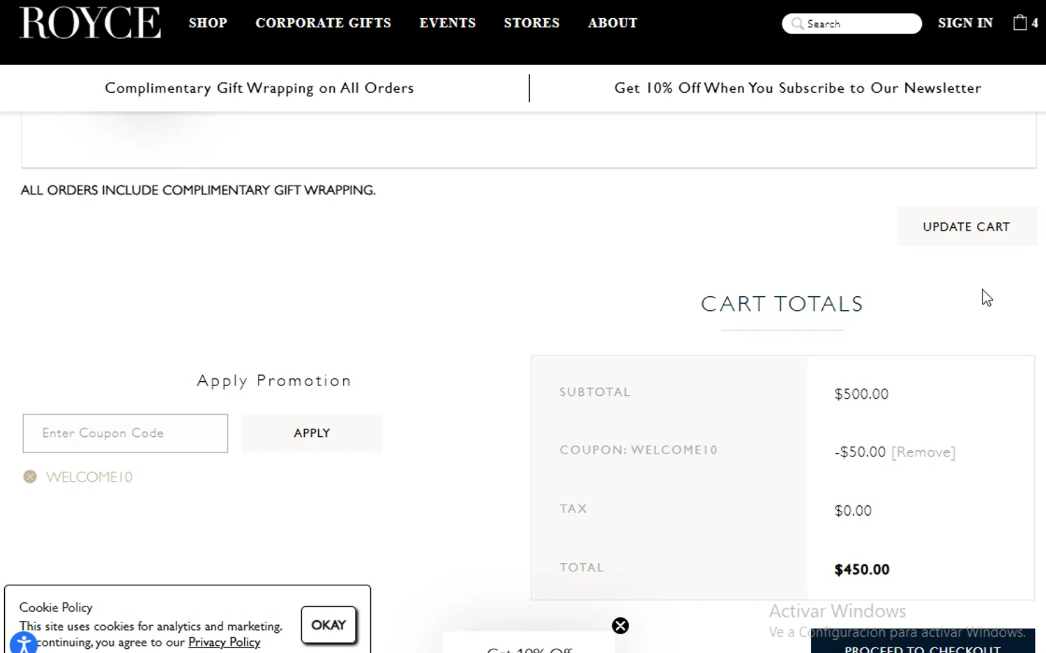 Royce coupon code screenshot showing code WELCOME10 applied at Royce checkout page. Uploaded by SimplyCodes community member danyx_gx on Jun 17, 2025