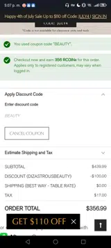 BEAUTY coupon verification screenshot