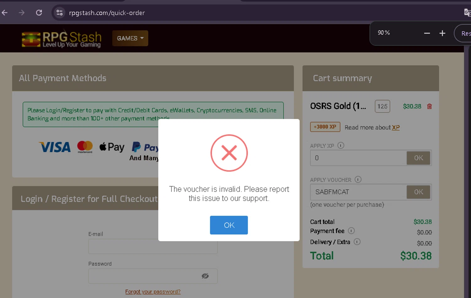 RPGStash promo code screenshot showing code SABFMCAT applied at RPGStash checkout page. Uploaded by SimplyCodes community member ThriftySage9769 on Feb 13, 2026