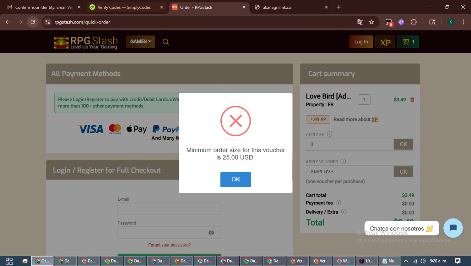 RPGStash checkout page showing RPGStash promo code box | Screenshot taken by SimplyCodes community member on Feb 16, 2026